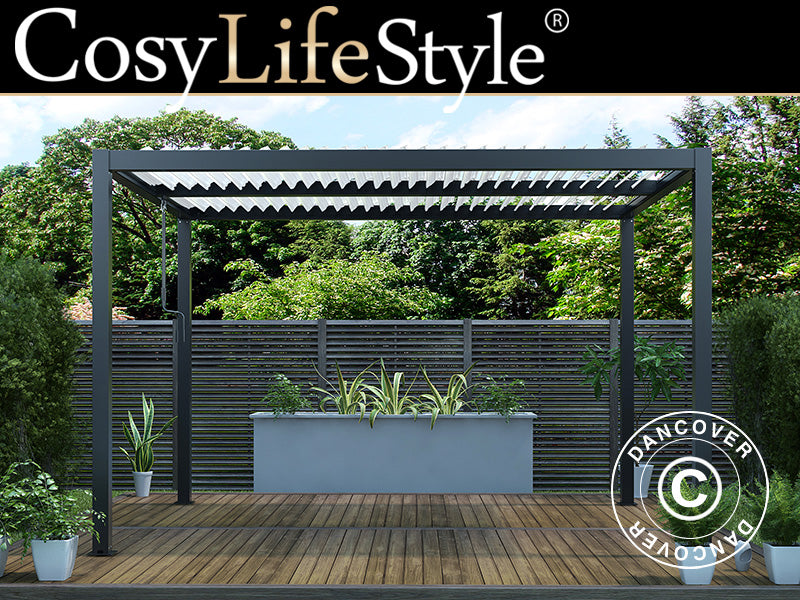 Bioklimatyczna pawilon Pergola San Pablo Alu+, 4x4m, Czarny/Biały
