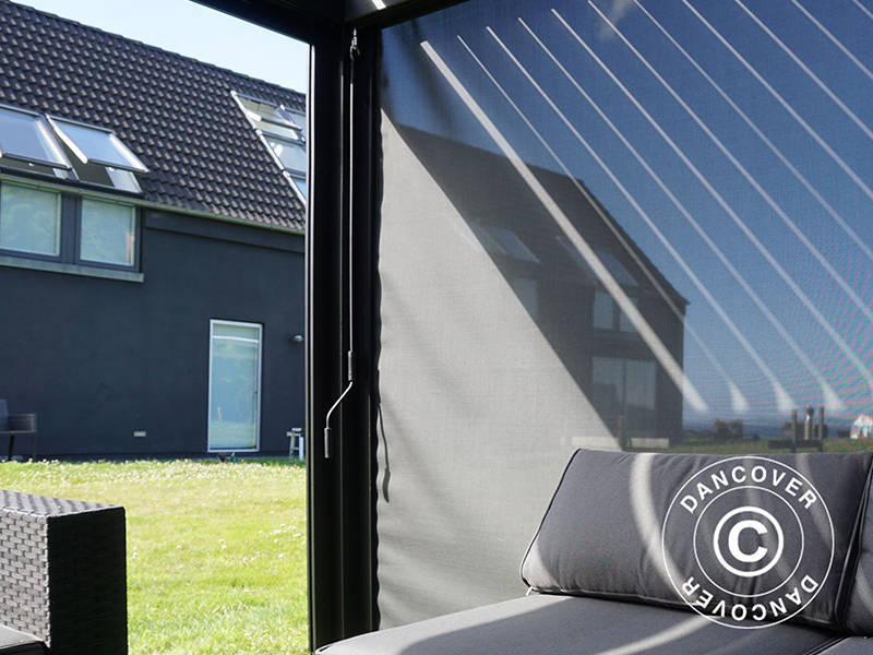 Bioklimatyczna altana pergola San Pablo Alu+, 4x4m, z 4 ściankami bocznymi, Czarny