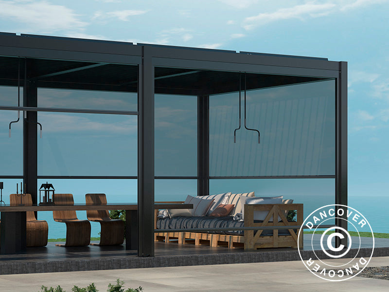 Bioklimatyczny pawilon ogrodowy San Pablo Alu+, 3x5,8m z 6 elektrycznymi ścianami bocznymi, Czarny