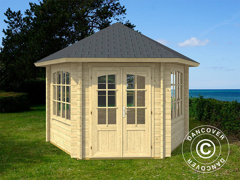 Drewniany pawilon Alicante, sześciokątny 3,5x3,03x3,07m, 44mm, Naturalny