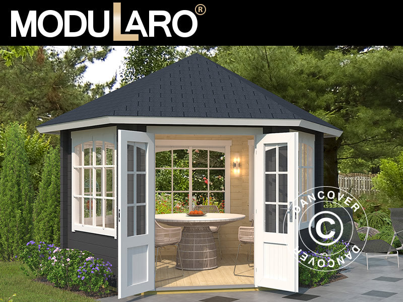 Drewniany pawilon Alicante, sześciokątny 3,5x3,03x3,07m, 44mm, Ciemny szary