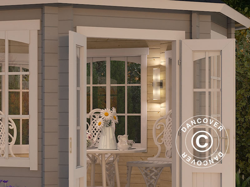 Drewniany pawilon Lorraine, ośmiokątny 3,47x3,47x3,45m, 44mm, Jasny szary