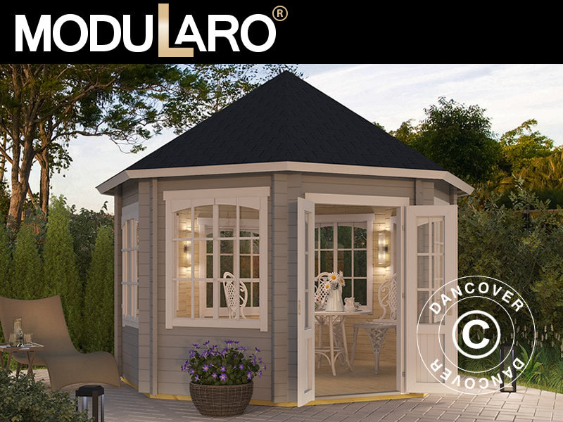 Drewniany pawilon Lorraine, ośmiokątny 3,47x3,47x3,45m, 44mm, Jasny szary