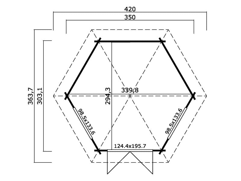 Drewniany pawilon Provence, sześciokątny 3,5x3,03x3,18m, 44mm, Naturalny
