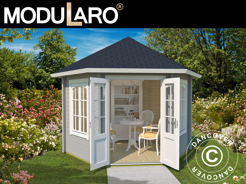 Drewniany pawilon Provence, sześciokątny 3,5x3,03x3,18m, 44mm, Jasny szary