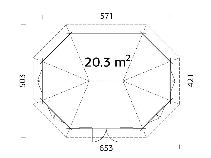 Pawilon drewniany z podłogą, 5,71x4,21x3,71m, 20,3m², naturalne drewno