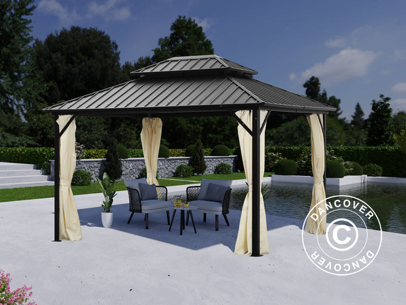 Pawilon San Francisco z zasłonami i moskitierą, 3x3,65m, Czarny/Ecru