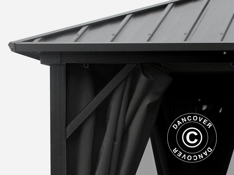 Pawilon San Francisco z zasłonami i moskitierą, 3,65x4,85m, Czarny