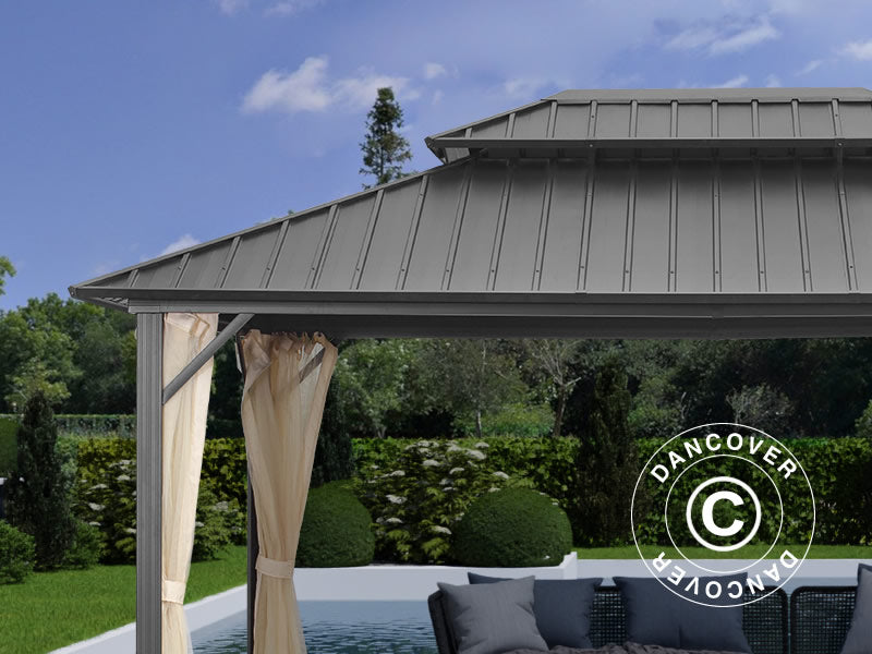 Pawilon San Francisco z zasłonami i moskitierą, 3,65x4,85m, Czarny/Ecru