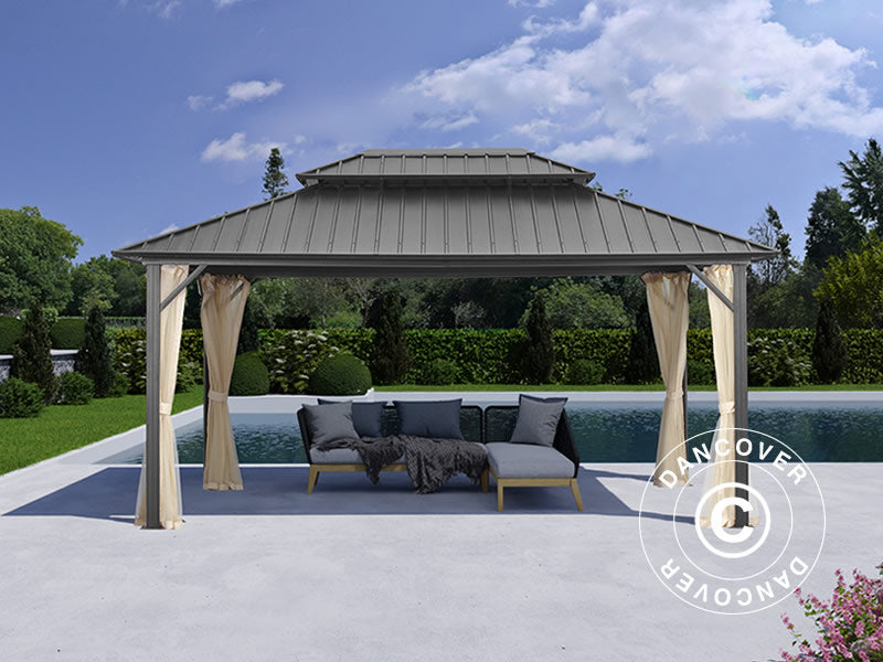 Pawilon San Francisco z zasłonami i moskitierą, 3,65x4,85m, Czarny/Ecru