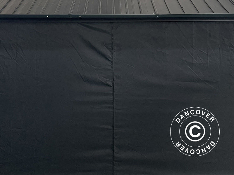 Pawilon San Bernardino z zasłonami i moskitierą, 3,65x4,85m, Czarny