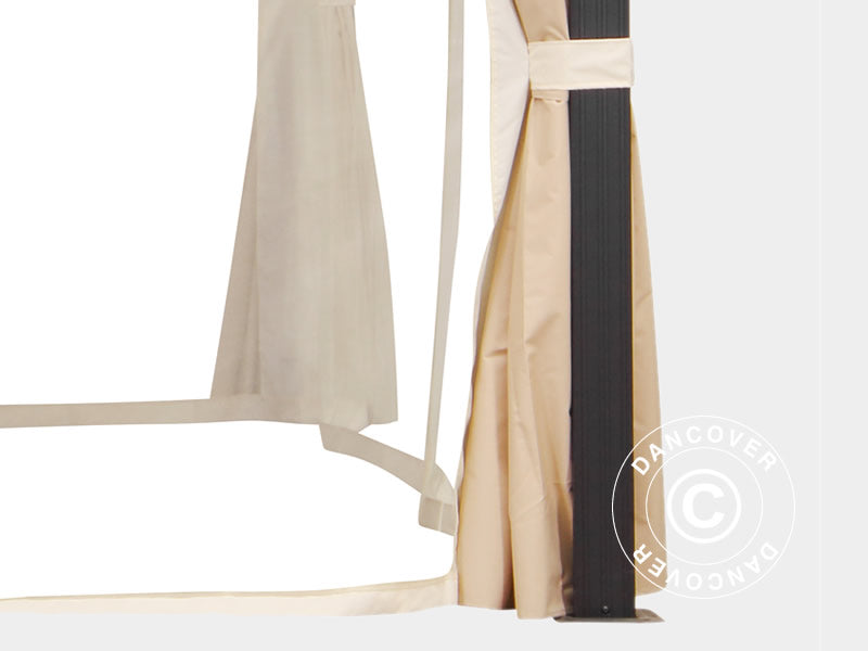 Pawilon San Bernardino z zasłonami i moskitierą, 3,65x4,85m, Czarny/Ecru