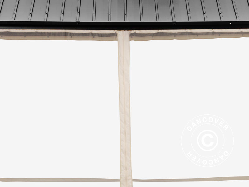 Pawilon San Bernardino z zasłonami i moskitierą, 3,65x4,85m, Czarny/Ecru