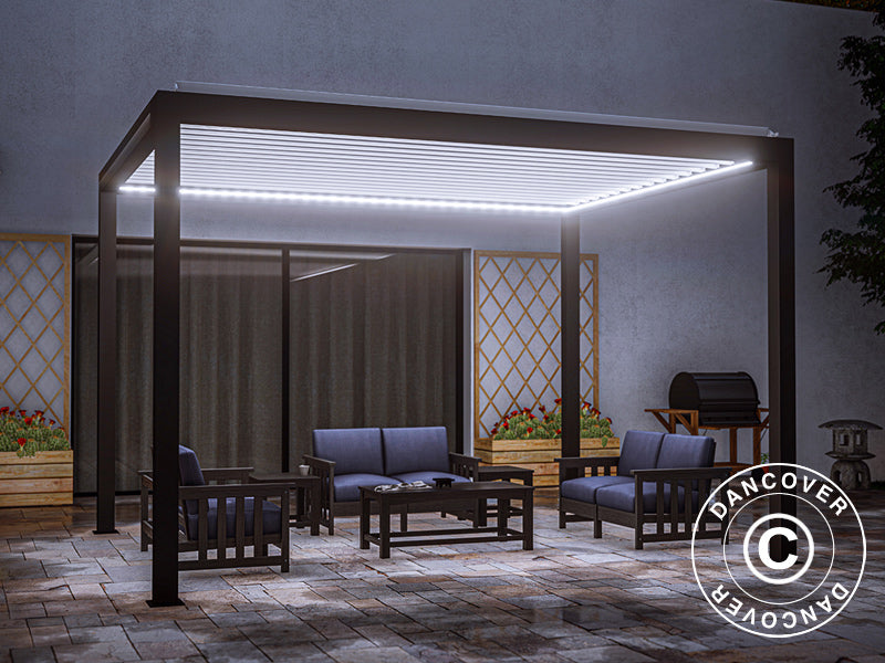 Bioklimatyczna pawilon pergola Génova ze podświetleniem LED, 4x4m, Antracyt/Biały