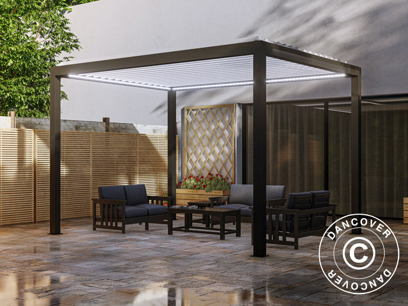 Bioklimatyczna pawilon pergola Génova ze podświetleniem LED, 4x4m, Antracyt/Biały