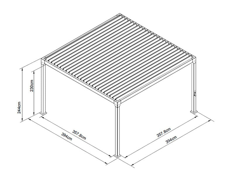 Bioklimatyczna pergola Monterey, 4x4m, z zasłonami i moskitierą, Czarna