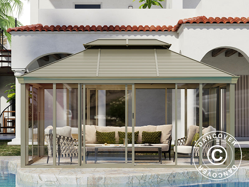 Pawilon San Bruno ze ścianami bocznymi z poliwęglanu, 3,6x5m, Mosiądz