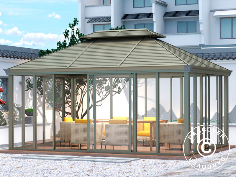 Pawilon San Bruno ze ścianami bocznymi z poliwęglanu, 3,6x5m, Mosiądz