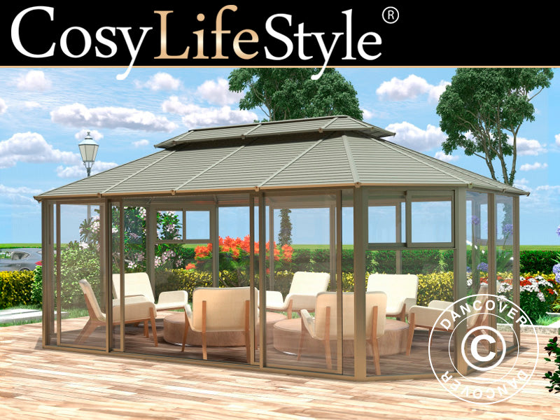 Pawilon San Bruno ze ścianami bocznymi z poliwęglanu, ośmiokątny 4,35x6,6m, Mosiądz