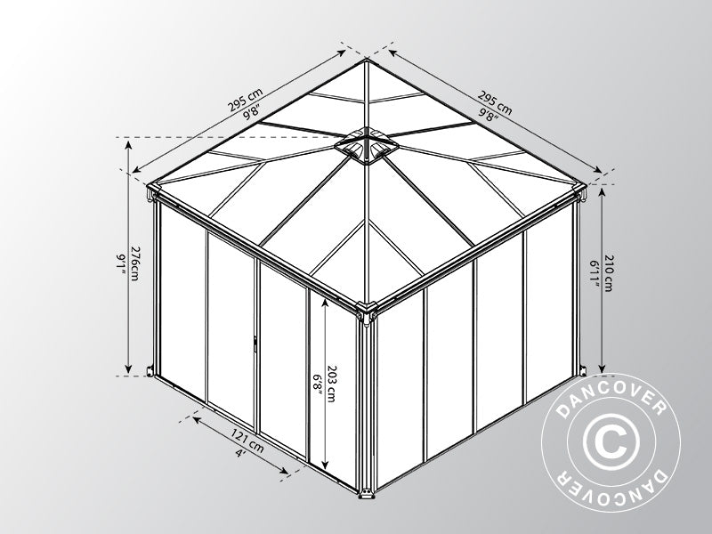 Oranżeria, pawilon LEDRO, 8,7m², Palram/Canopia, 2,95x2,95x2,76m, Szary