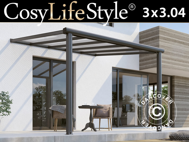 Zadaszenie tarasu Compact z dachem z poliwęglanu, 3x3,04m, Antracyt