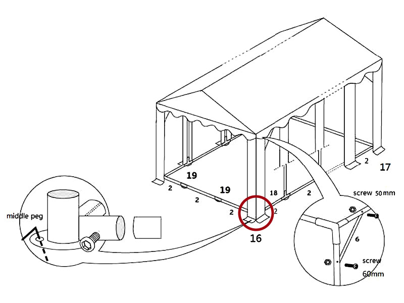 łącznik 3-stronny do listwy usztywniającej, Ø42+Ø54mm