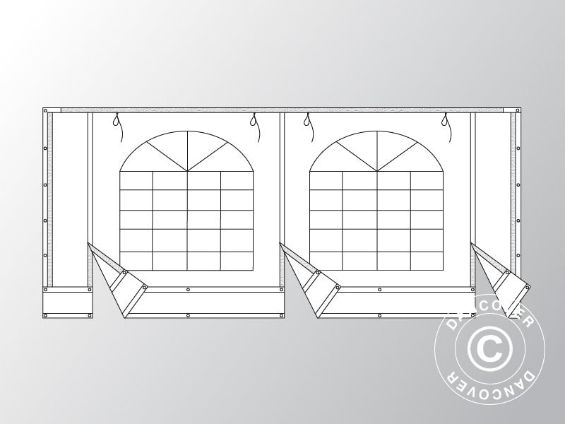 Ściana końcowa z dużym oknem i szerokimi drzwiami, trudnopalna, 5m, PCV, biała