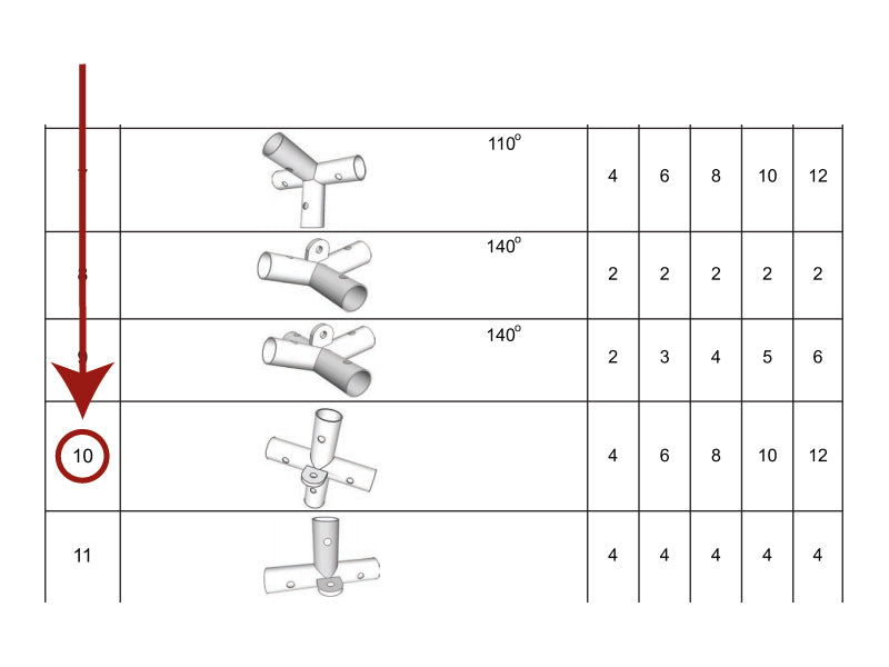 4-stronny łącznik płaski z kołnierzem, Ø42mm, 250x250mm