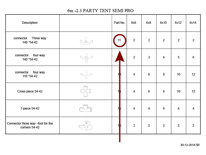Część zamienna, łącznik 3-stronny, Ø42+Ø54mm, 140°