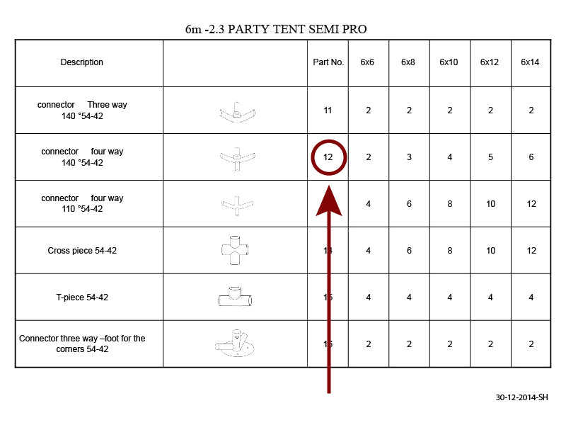 łącznik 4-stronny, Ø42+Ø54mm, 140°