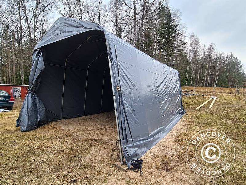 Namiot garażowy 3,77x7,3x3,18m PCV, Szary