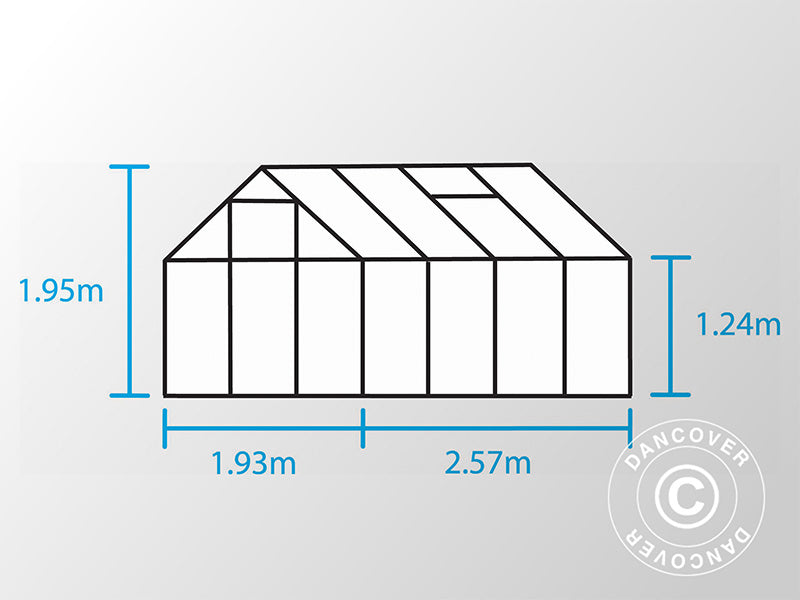 Szklarnia Szkło Halls Popular 5m², 1,93x2,57x1,95m, Aluminium