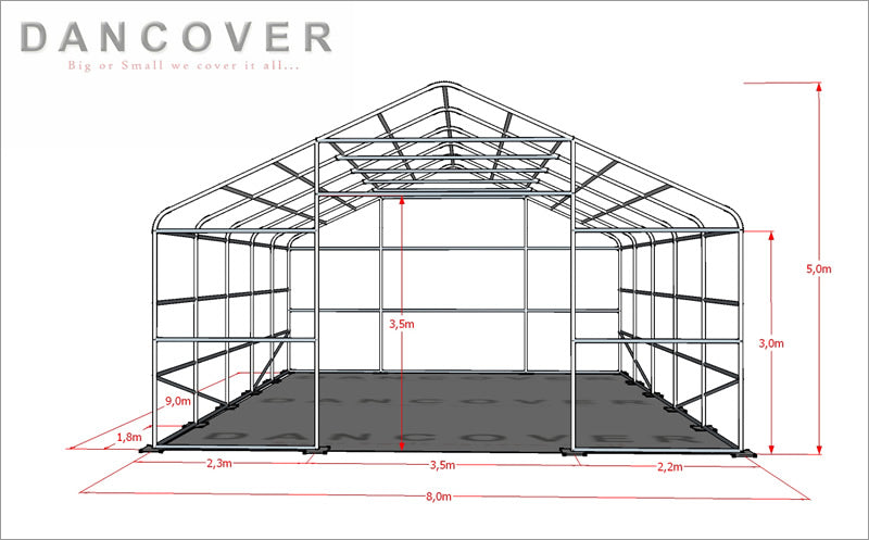 Hale namiotowe Titanium 8x9x3x5m, Biały/Szary