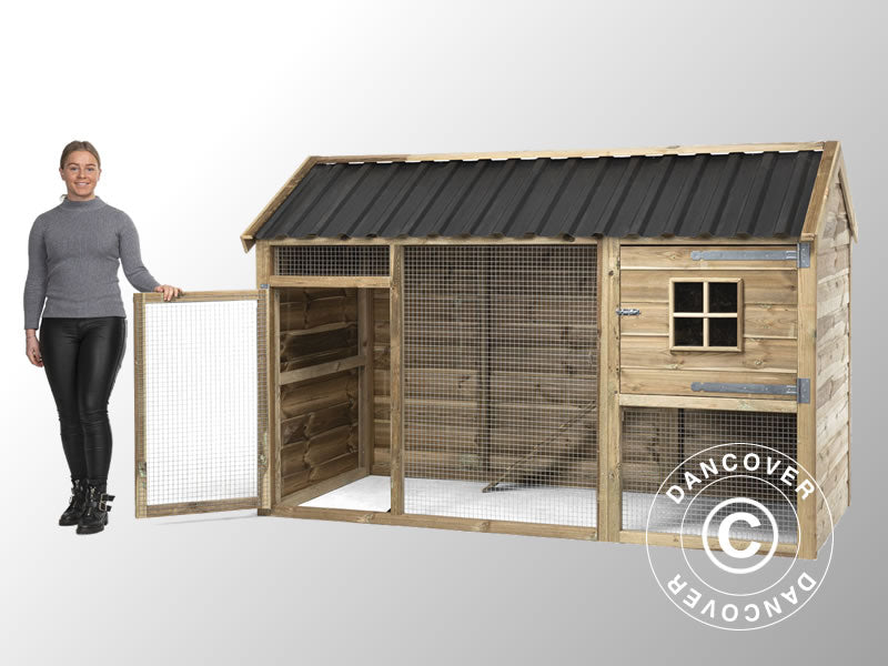 Kurnik/klatka dla królików Voldux XL, 2,42x1,18x1,54m, 2,86m², Naturalne drewno