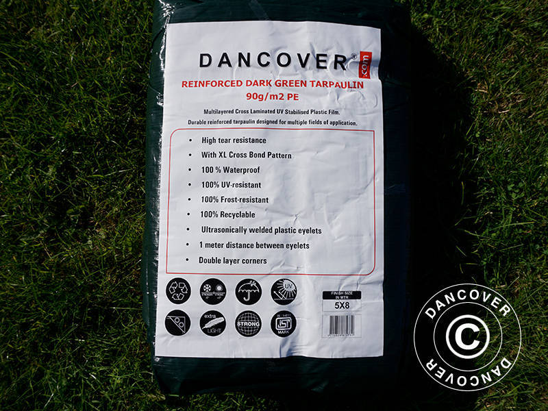 Plandeka 4x6 m, PE 90 g/m², wzmocniona, ciemna zieleń