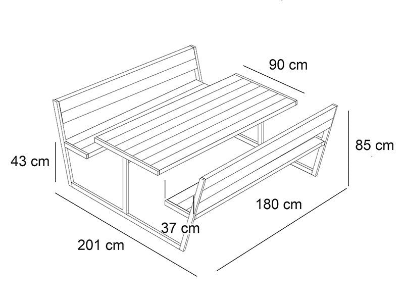 Stół piknikowy z oparciem, 2,05x1,8x0,85m, Czarny
