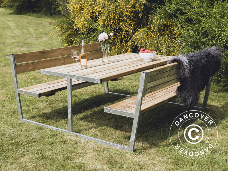 Stół piknikowy z oparciem, 2,05x1,8x0,85m, Drewno