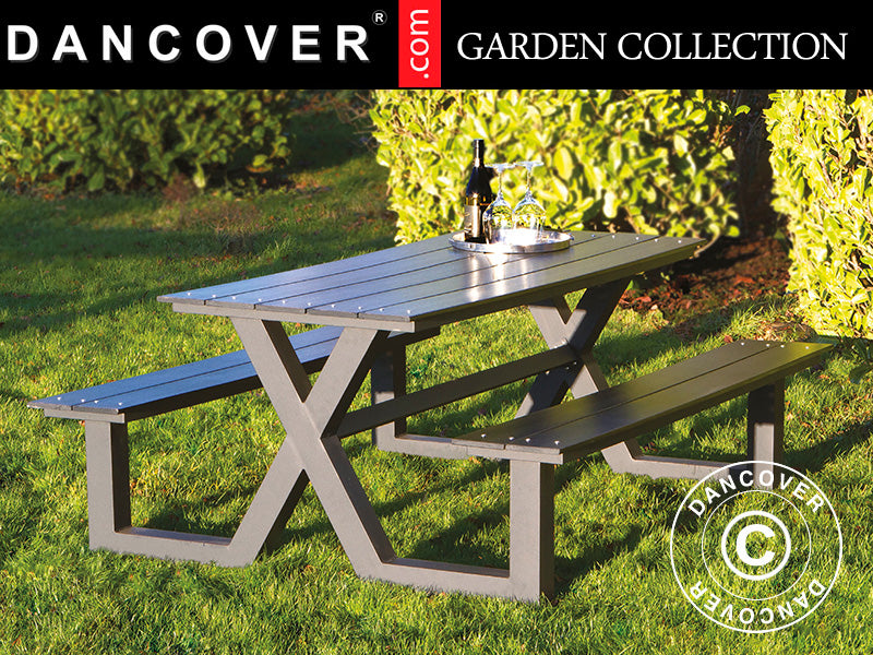 Stół piknikowy z tworzywa, 1,51x1,76x0,72m, Czarny/Antracyt
