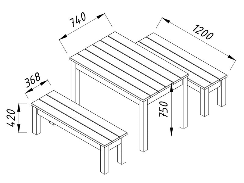 Drewniany zestaw ze stołem i ławką, 0,74x1,2x0,75m, Naturalne drewno