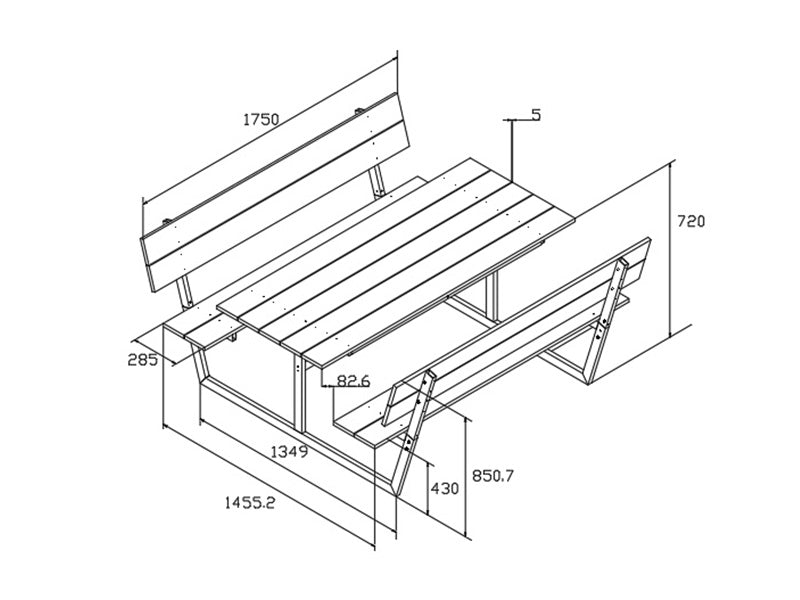 Stół piknikowy z oparciem, z tworzywa, 1,75x1,86m, Czarny/Antracyt