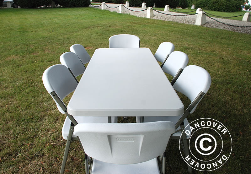 Pakiet Party, 1 składany stół (180cm) + 8 Krzesła składane, Jasny szary/Biały