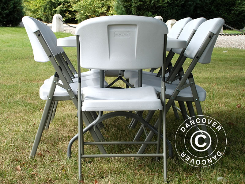 Pakiet Party, 1 składany stół (180cm) + 8 Krzesła składane, Jasny szary/Biały