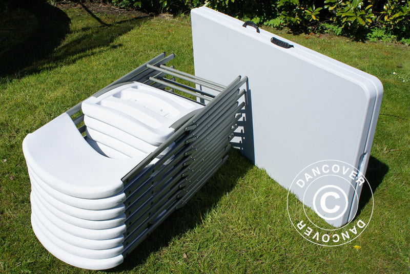 Pakiet Party, 1 składany stół (180cm) + 8 Krzesła składane, Jasny szary/Biały