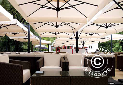 Parasol na wysięgniku Alu Poker z falbaną, 4 pary, 6x6m, Ecru