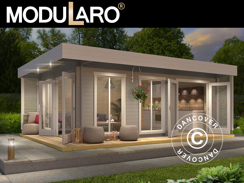 Domek drewniany Vienna, 5,7x3,8x2,45m, 40mm, Jasny szary