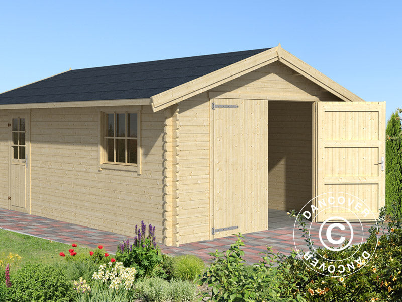 Drewniany garaż Rauma, 3,8x5,4x2,74m, 40mm, Naturalne drewno