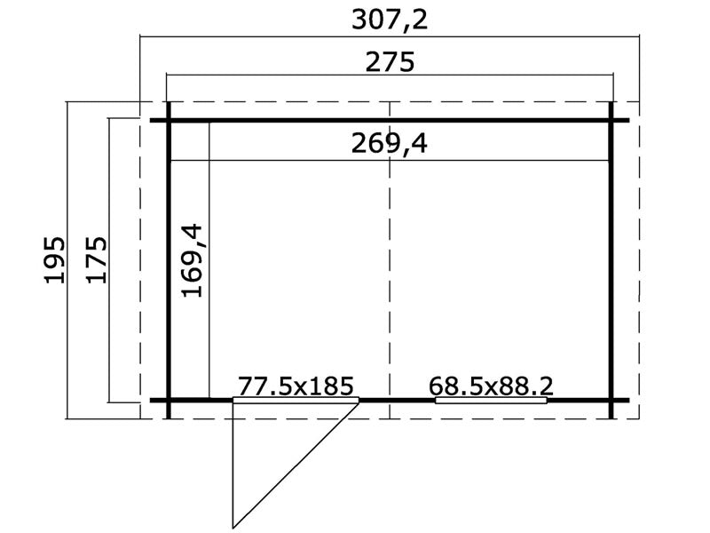 Drewniana szopa Marseille 2,75x1,75x2,34m, 28mm, 4,56m², Jasny szary