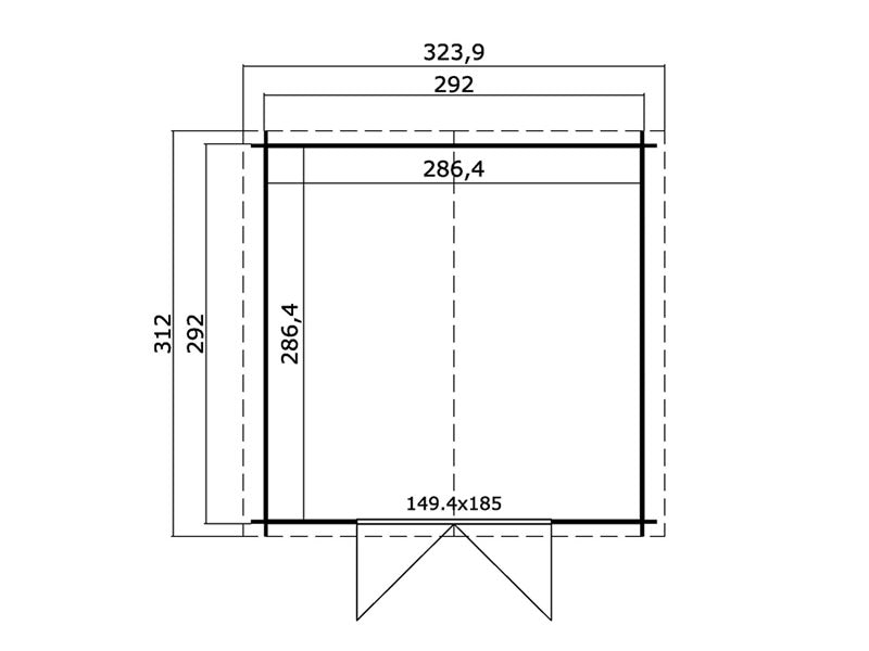 Szopa drewniana Trondheim 2,92x2,92x2,22m, 28mm, 8,5m², Naturalny