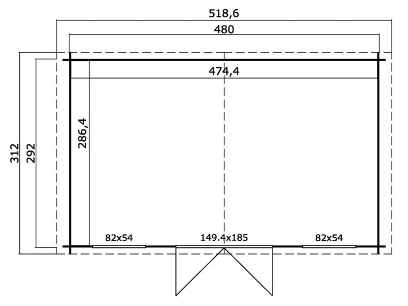 Drewniana szopa,&nbsp;domek Sandvika 4,8x2,92x2,45m, 28mm,&nbsp;13,59m²,&nbsp;Jasny szary
