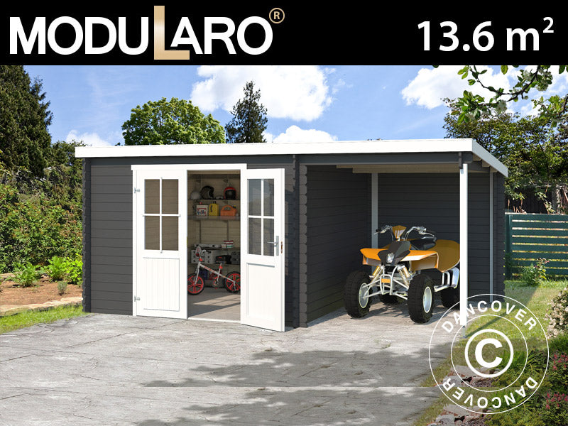 Szopa drewniana Tartu z daszkiem 4,81x2,92x2,11m, 28mm, Ciemny szary